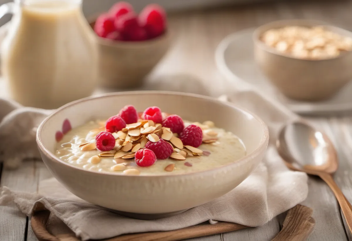 Quinoa s malinami a mandlovým nápojem