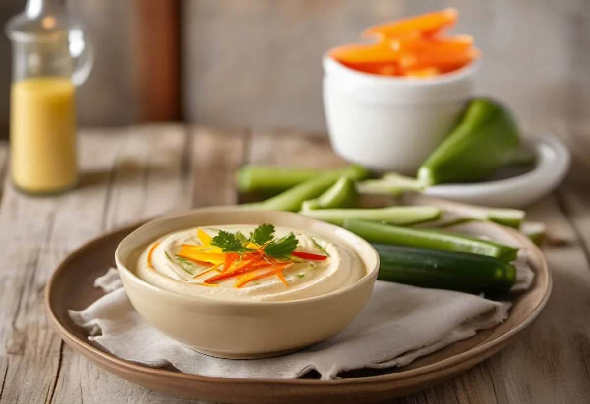 Hummus se zeleninovými tyčinkami