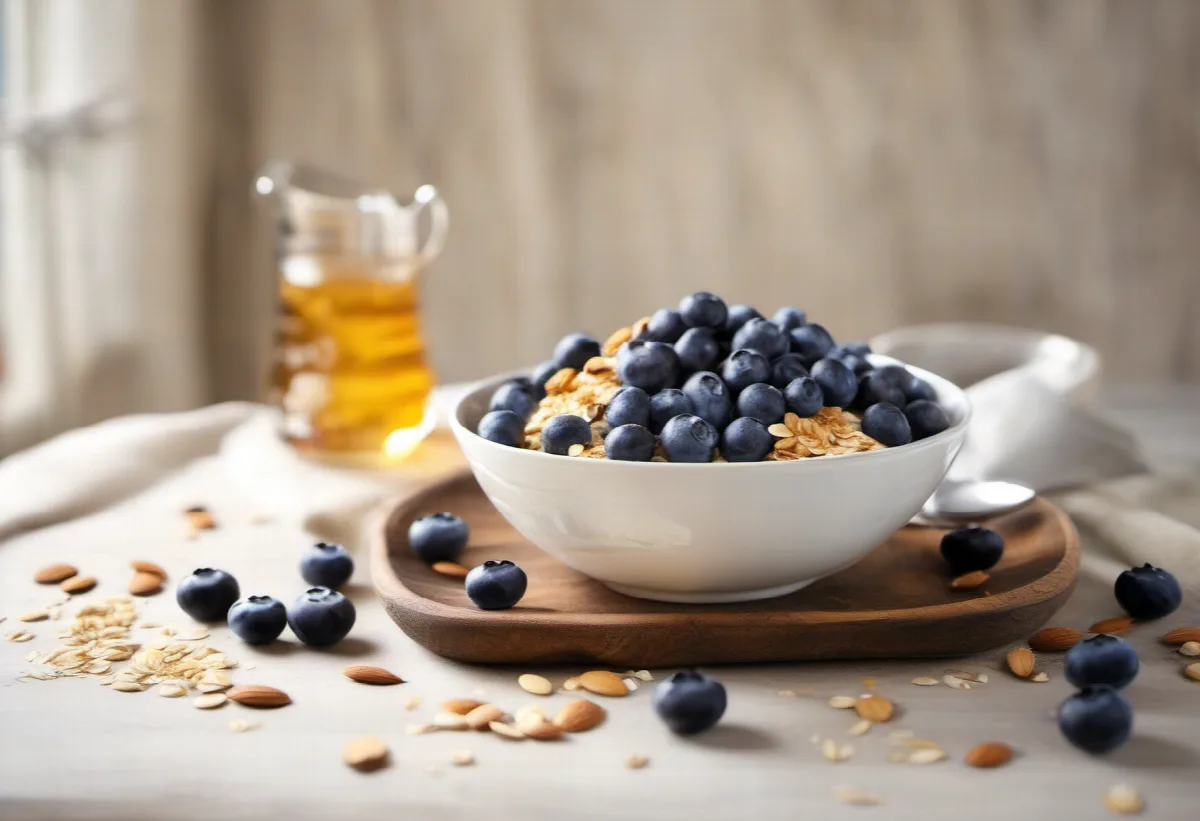 Skyr bowl s borůvkami, mandlemi a vločkami